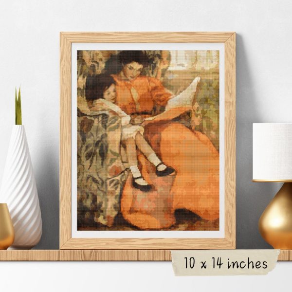 Mother and Daughter Reading Cross Stitch Pattern Sale