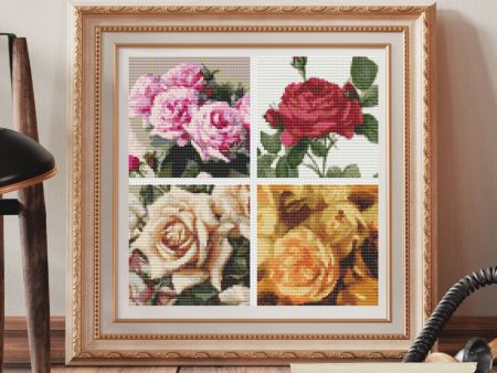 Four Squares featuring Roses Cross Stitch Kit For Discount