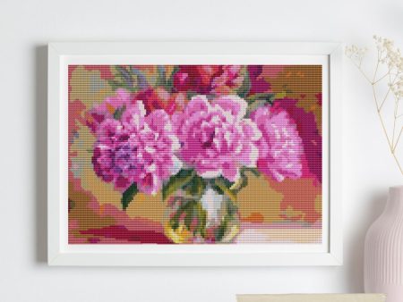 Pink Peonies in a Vase Cross Stitch Kit on Sale