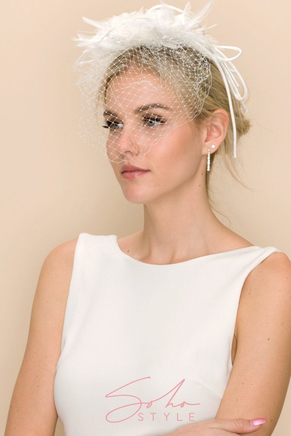 Veil with Swarovski Crystal, Lace, and Feathers For Discount