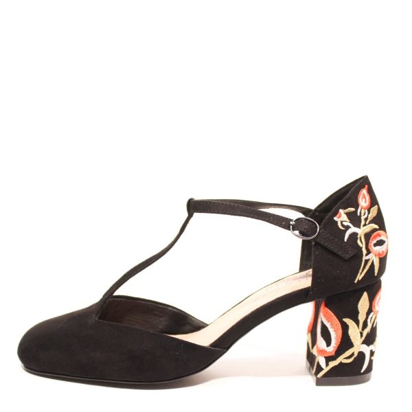 Frenchie T-Strap Embroidered Heels Cheap