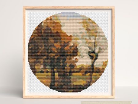 Autumn Landscape with Four Trees Cross Stitch Pattern on Sale