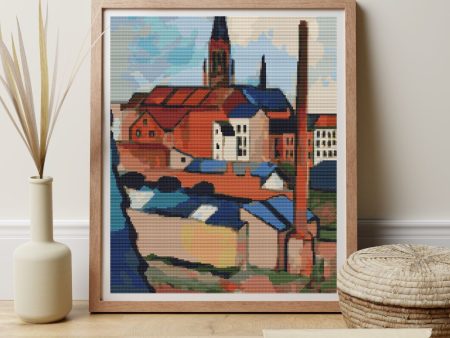 St. Mary s with Houses and Chimney Cross Stitch Kit Hot on Sale