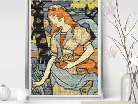 Woman Gathering Flowers Cross Stitch Pattern For Sale