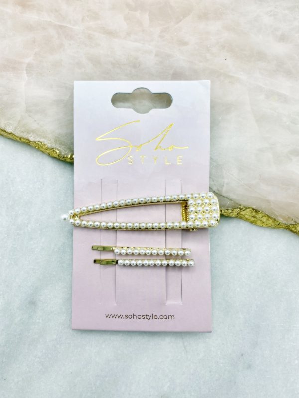 Large Gilded Pearl Hair Clip Set Cheap