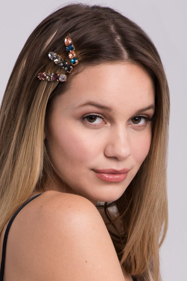 Multi-Colored 4-Stone Hair Bejeweled Barrettes Online now