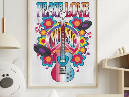 Peace, Love and Music Cross Stitch Pattern For Discount