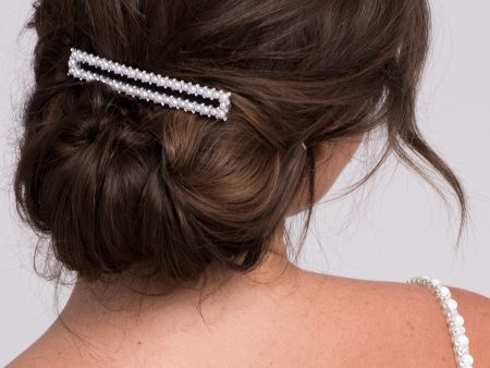 Extra-Long Faux Pearl & Black Ribbon Barrette Online Sale