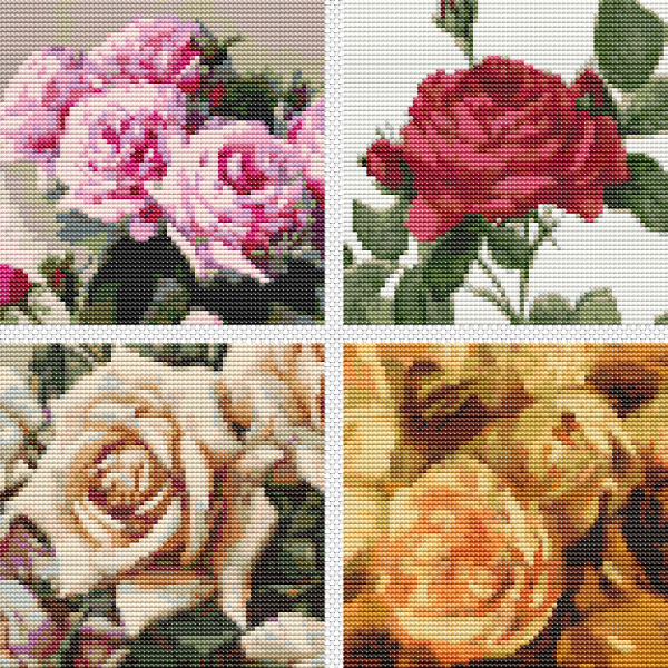 Four Squares featuring Roses Cross Stitch Kit For Discount