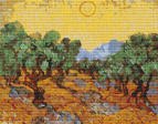 Olive Trees with Yellow Sky and Sun Cross Stitch Kit Supply