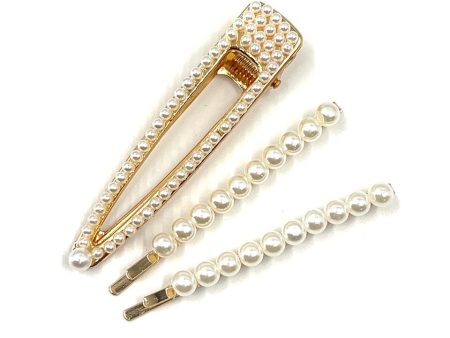 Large Gilded Pearl Hair Clip Set Cheap