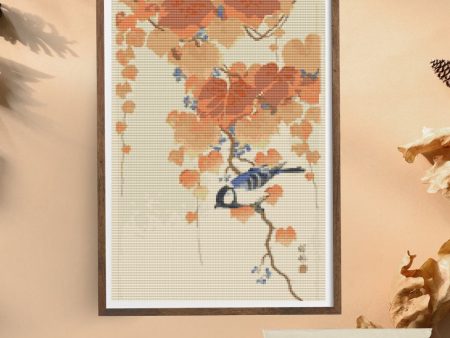 Great Tit on Paulownia Branch Cross Stitch Pattern Supply