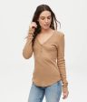 Michael Stars Tan V-Neck Long Sleeve Tee with Buttons For Sale