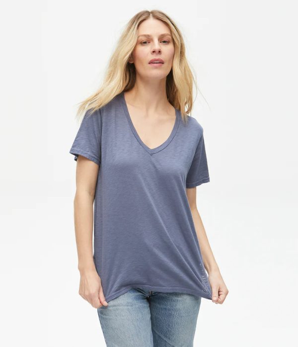 Michael Stars Blue Gray V-Neck Tee Hot on Sale