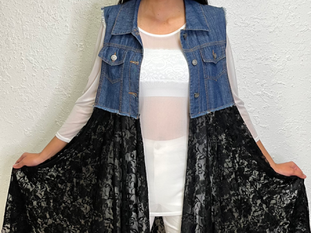 Jean Vest with Black Lace Bottom Discount