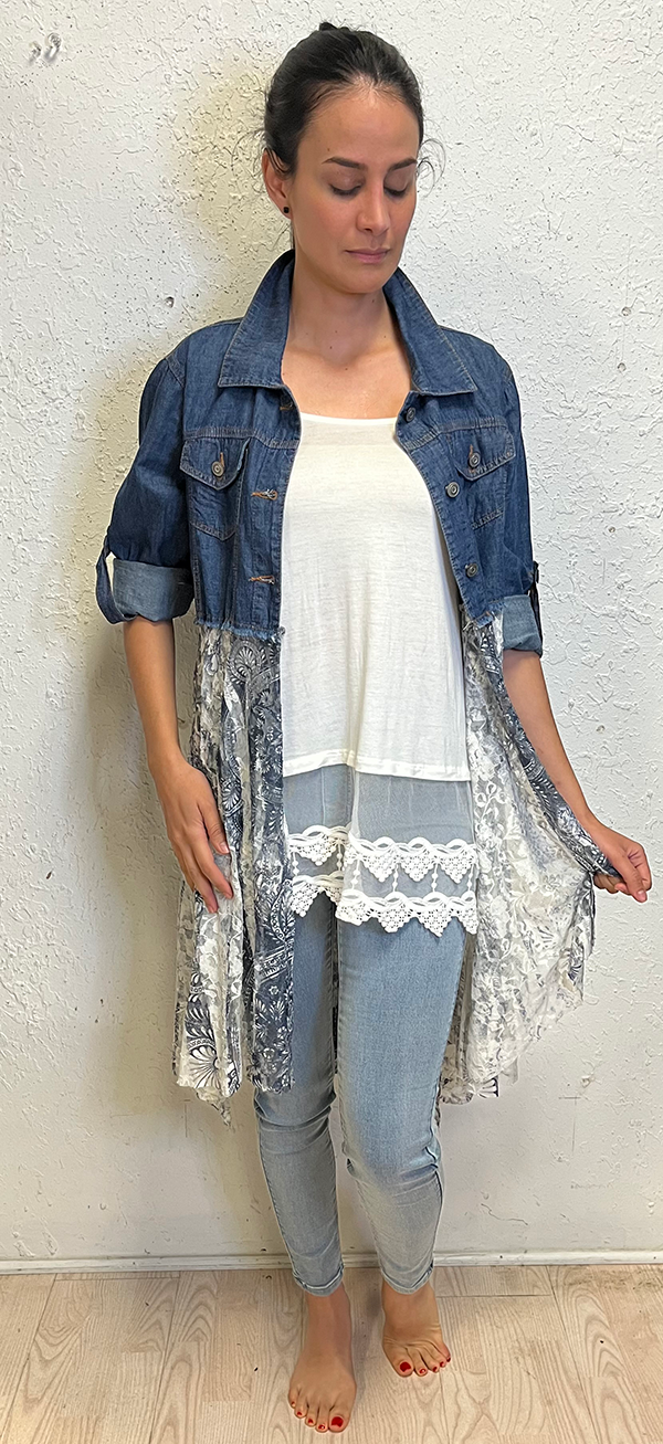 Mini Jean Jacket with Long Lace Bottom Online Hot Sale